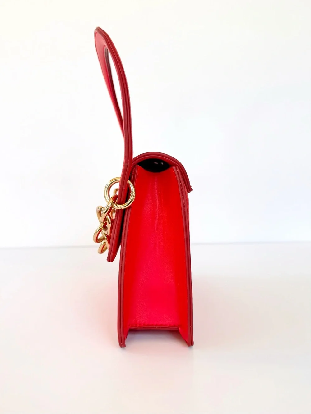 Red Mini Flap Top-Handle Crossbody Bag Gold Chain